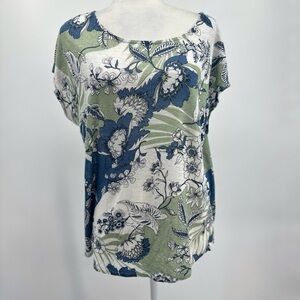 H by Halston 100% Linen Cap Sleeve Floral Shirt  XL